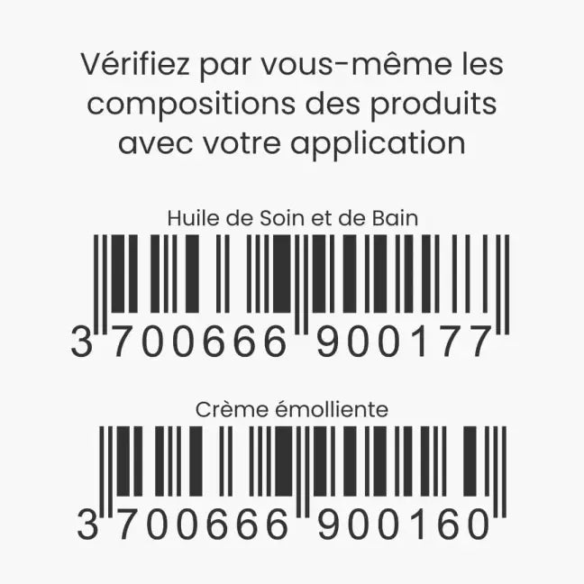codes barres de la crème émolliente et de l'huile multi soins